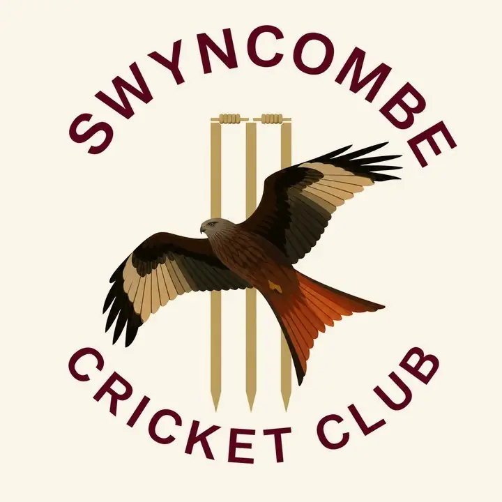 Swyncombe Cricket Club badge: a red kite in front of cricket stumps